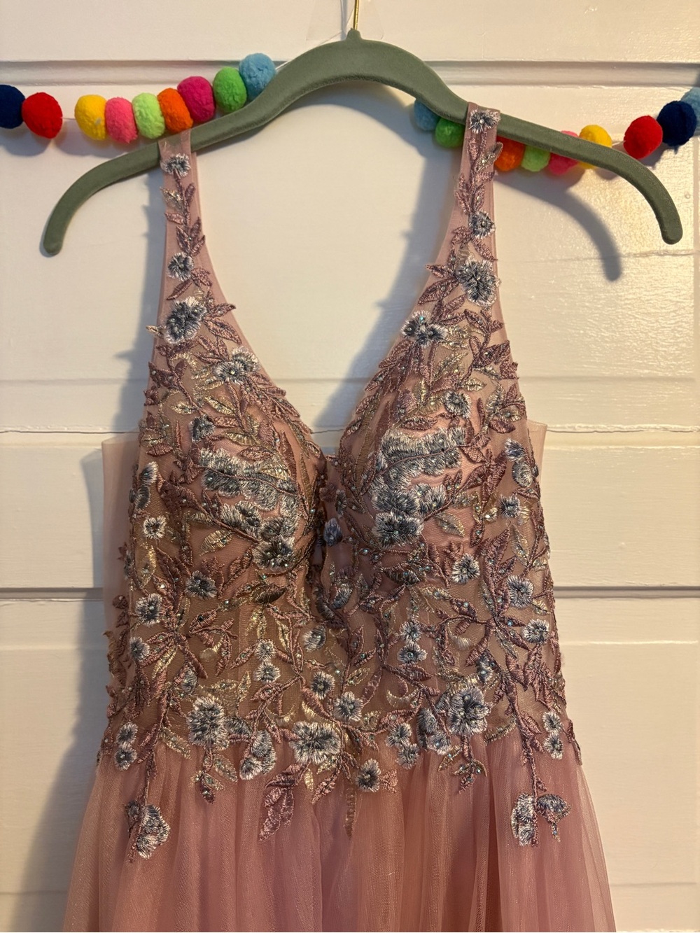 Blondie Nites Dusty Rose Prom Dress with Silver Embroidery